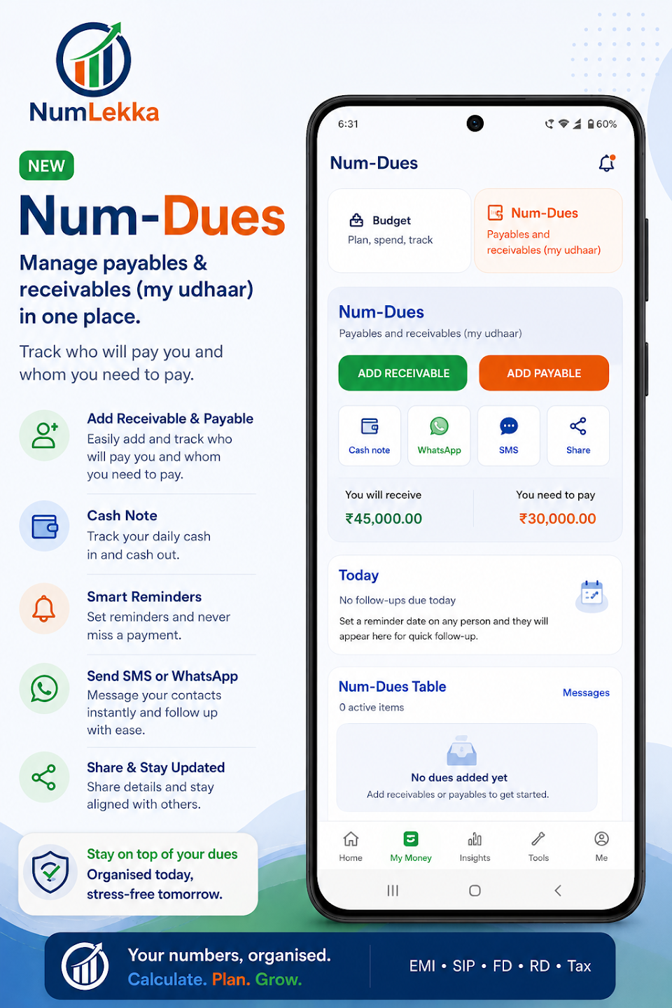 Num-Dues receivables and payables product poster